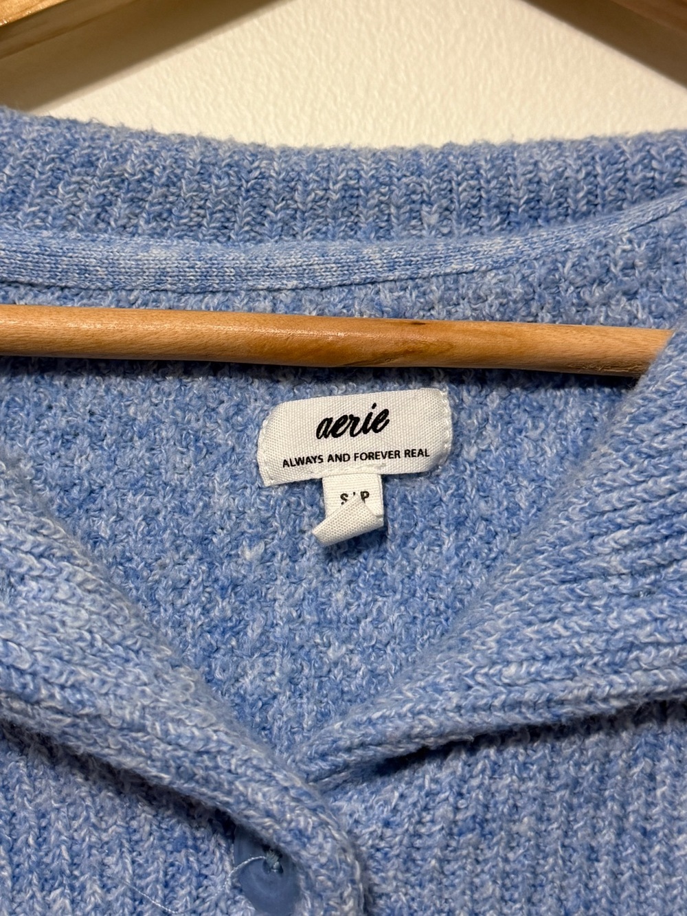 Aerie CozyUp Waffle Button Pullover Sweater Blue Size Small Cozy - Picture 3 of 6